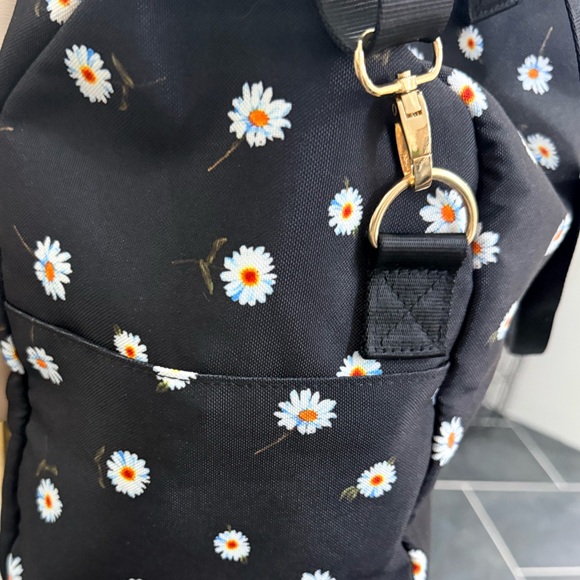 Alice + Olivia Daisy Print Weekender Tote Black Canvas Travel Bag Floral - Picture 5 of 8